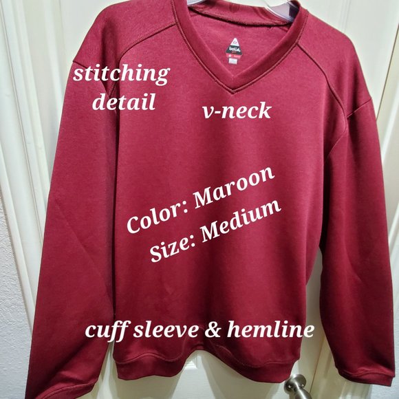 Men's Bolle Golf Maroon V-Neck Long Sleeve Warm Pullover Shirt, Medium - Picture 2 of 7